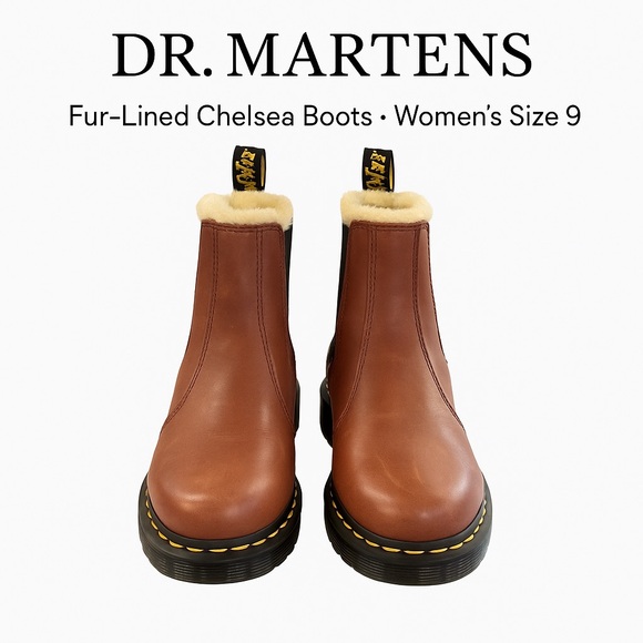 Dr. Martens Brown Leather Fur-Lined Chelsea Boots · Women’s Size 9 - Picture 1 of 8